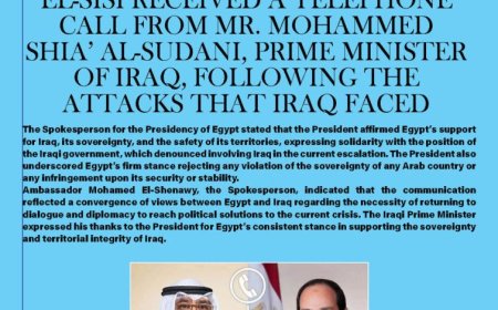 President Abdel Fattah El-Sisi received a telephone call from Mr. Mohammed Shia’ Al-Sudani, Prime Minister of Iraq, following the attacks that Iraq faced.