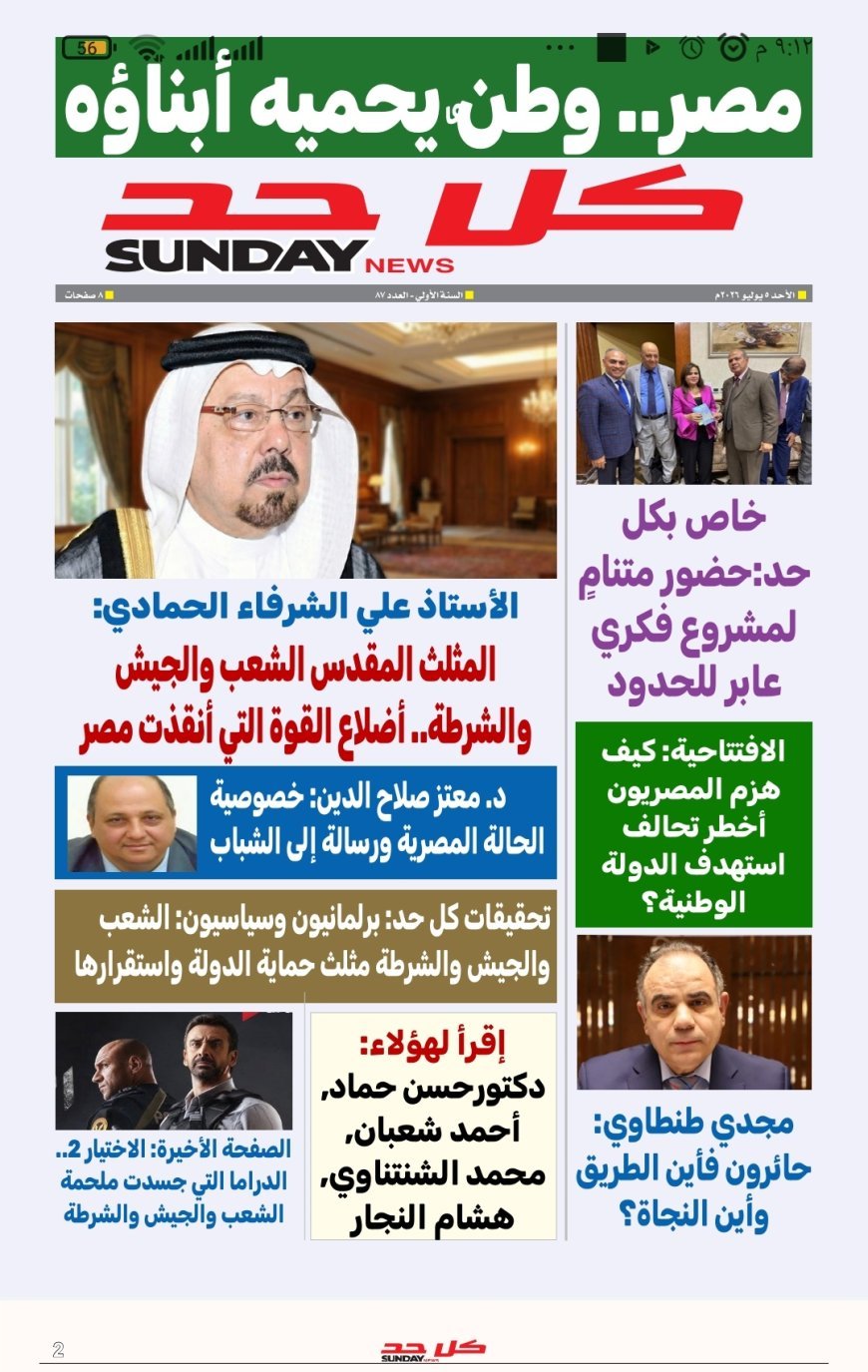 مجلة "كل حد" تفتتح عددها الجديد بمقال وطني للمفكر العربي علي محمد الشرفاء الحمادي بعنوان: "المثلث المقدس.. الشعب – الجيش – الشرطة"